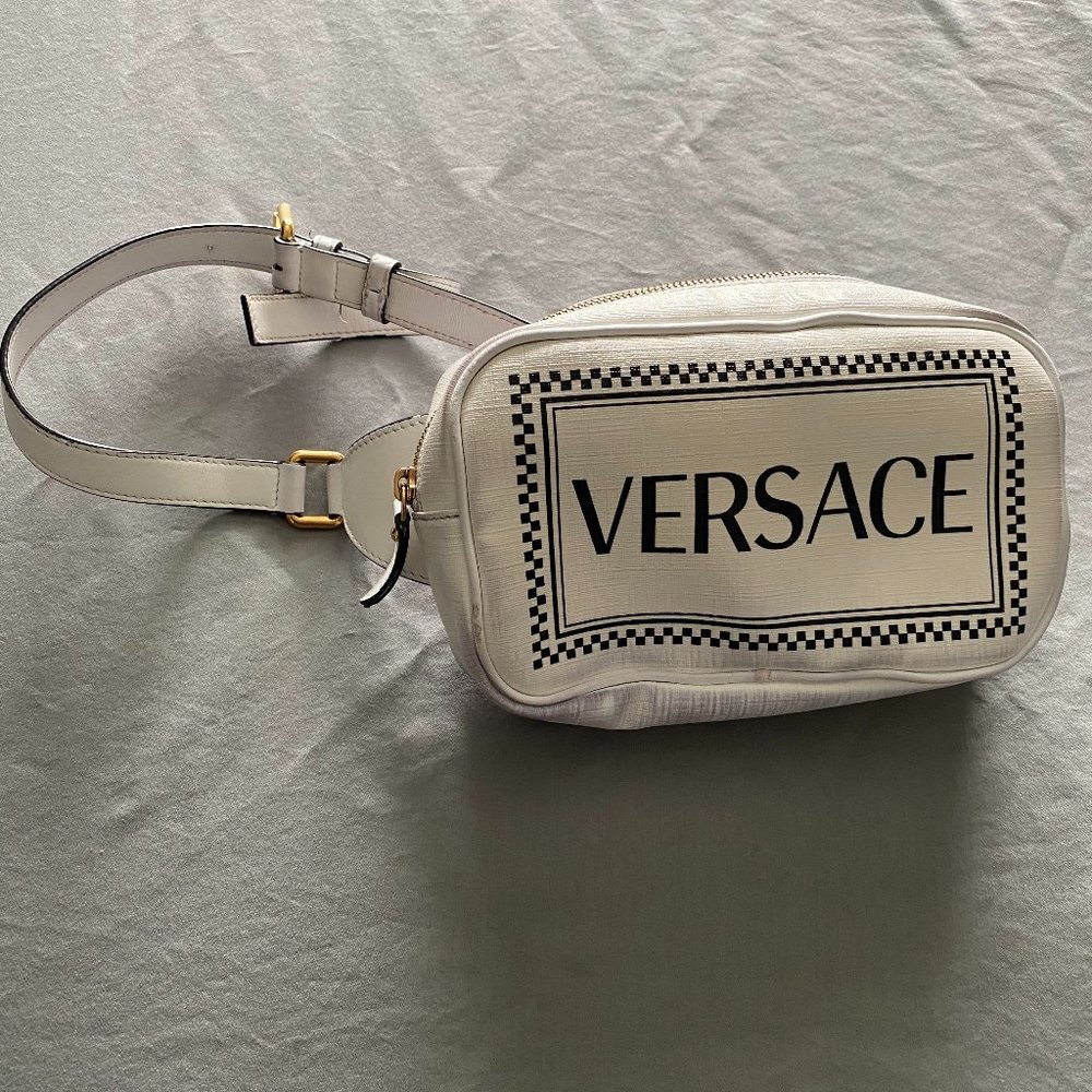 Versace White and Black Belt Bag Fanny Pack Purse